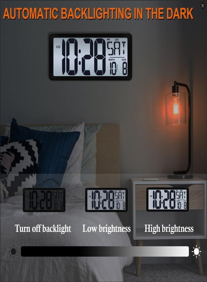 QINYUNE 15 Inch Large Rechargeable Digital LCD Wall Clock with Backlight Glow in the Dark,Night Light Wall Clock with Week,Date & Temperature,DST,Alarm Display for Living Room, Bedroom, Gift for Elderly - Image 5
